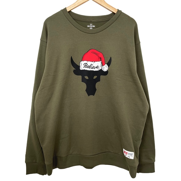 Under Armour Project Rock Red One Believe Santa Bull Sweatshirt Men’s 2XL - Picture 1 of 13
